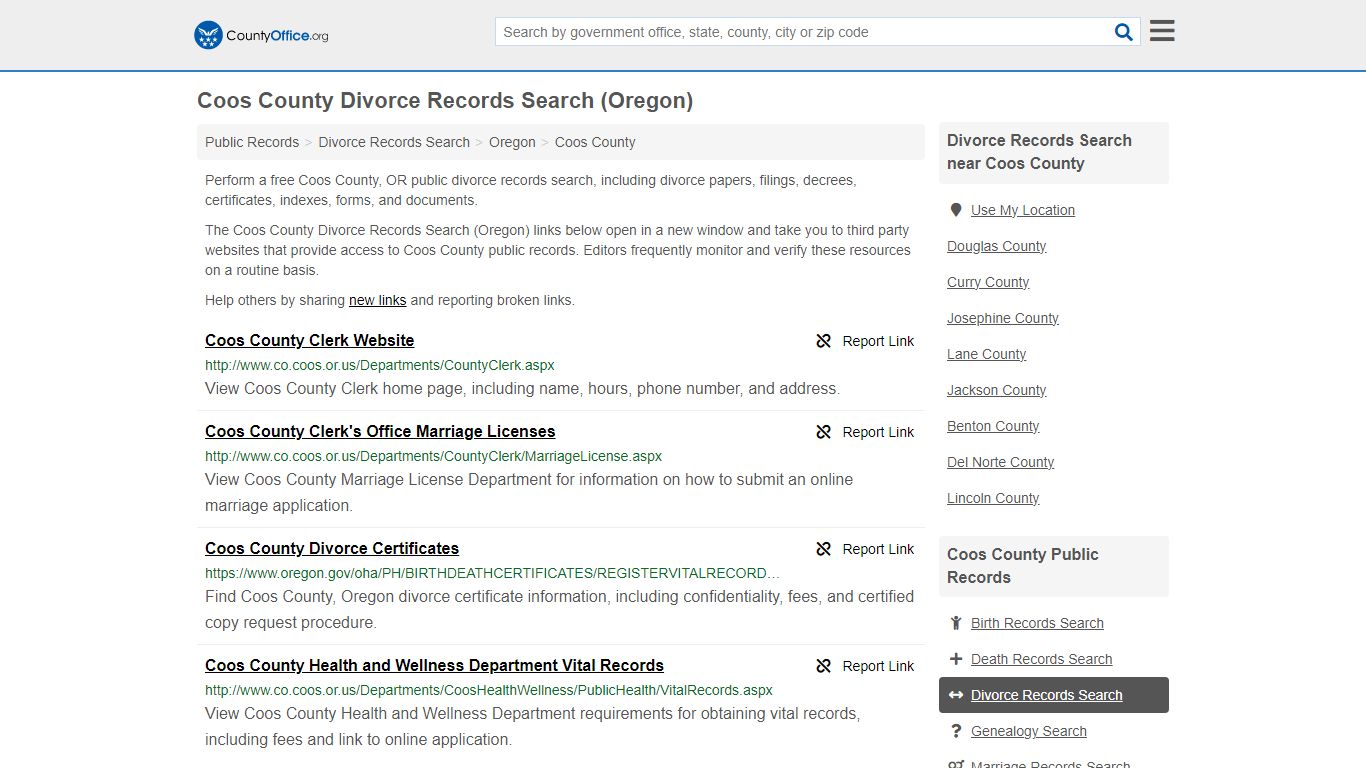 Coos County Divorce Records Search (Oregon) - County Office